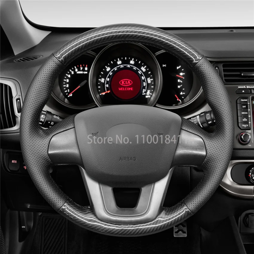 

Hand-Sewn Non-slip PU Carbon fiber Leather Car Steering Wheel Cover for Kia K2 Rio 2011 -2016 Interior Accessories
