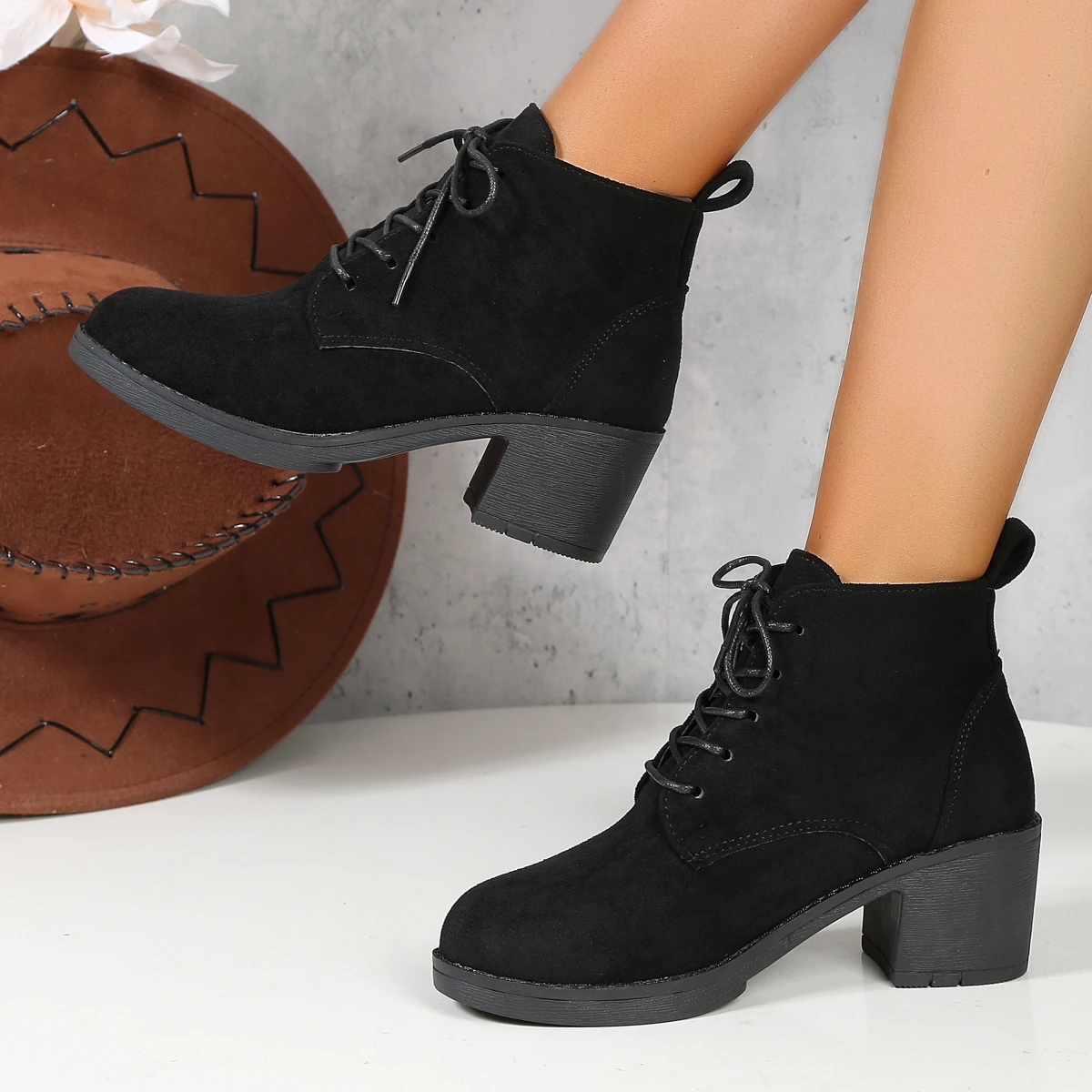 2024 New Women Boots Lace Up Ankle Boots Zapatos Mujer Fashion High Heels Ladies Casual Spring Pumps Platform Heel 43 Q136