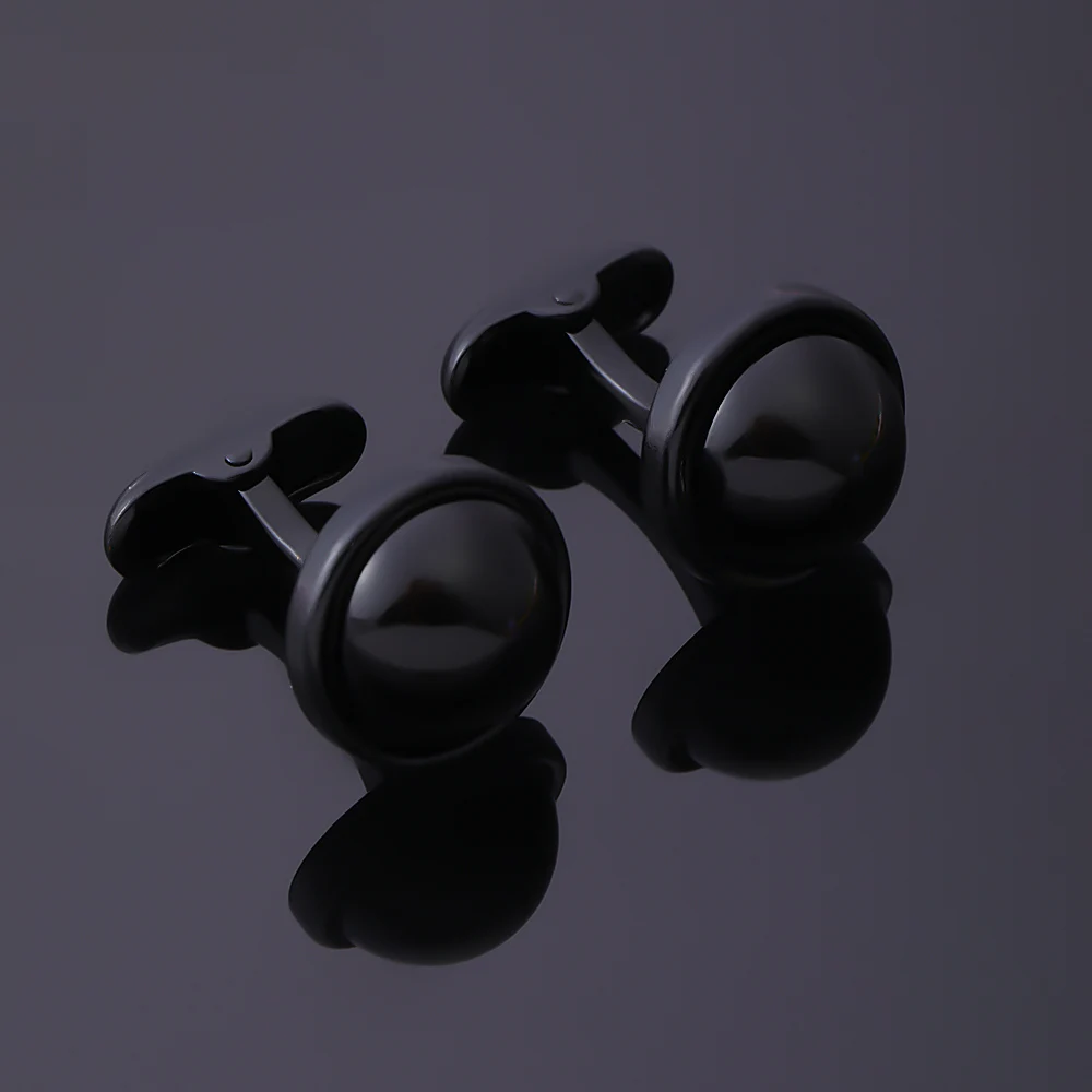 2Pcs/Set Punk Pure Black Round Mens Cufflinks Darkness Hemispherical Design Whale Back Closure Cuff Button