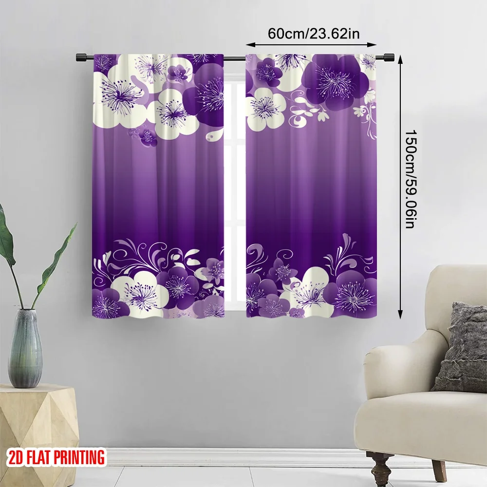 2pcs 2D flat printing Scene Curtains Purple Floral Swirl Border Digital Printed Polyester Drapes Party Decorations Use for Photo