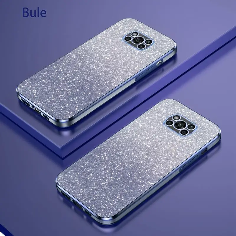 Pocox3 X3pro Luxury Glitter Gradient Plating Case For Xiaomi Mi Poco X3 Pro Nfc Gt 5g M3 M4 Women Silicone Shockproof Back Cover