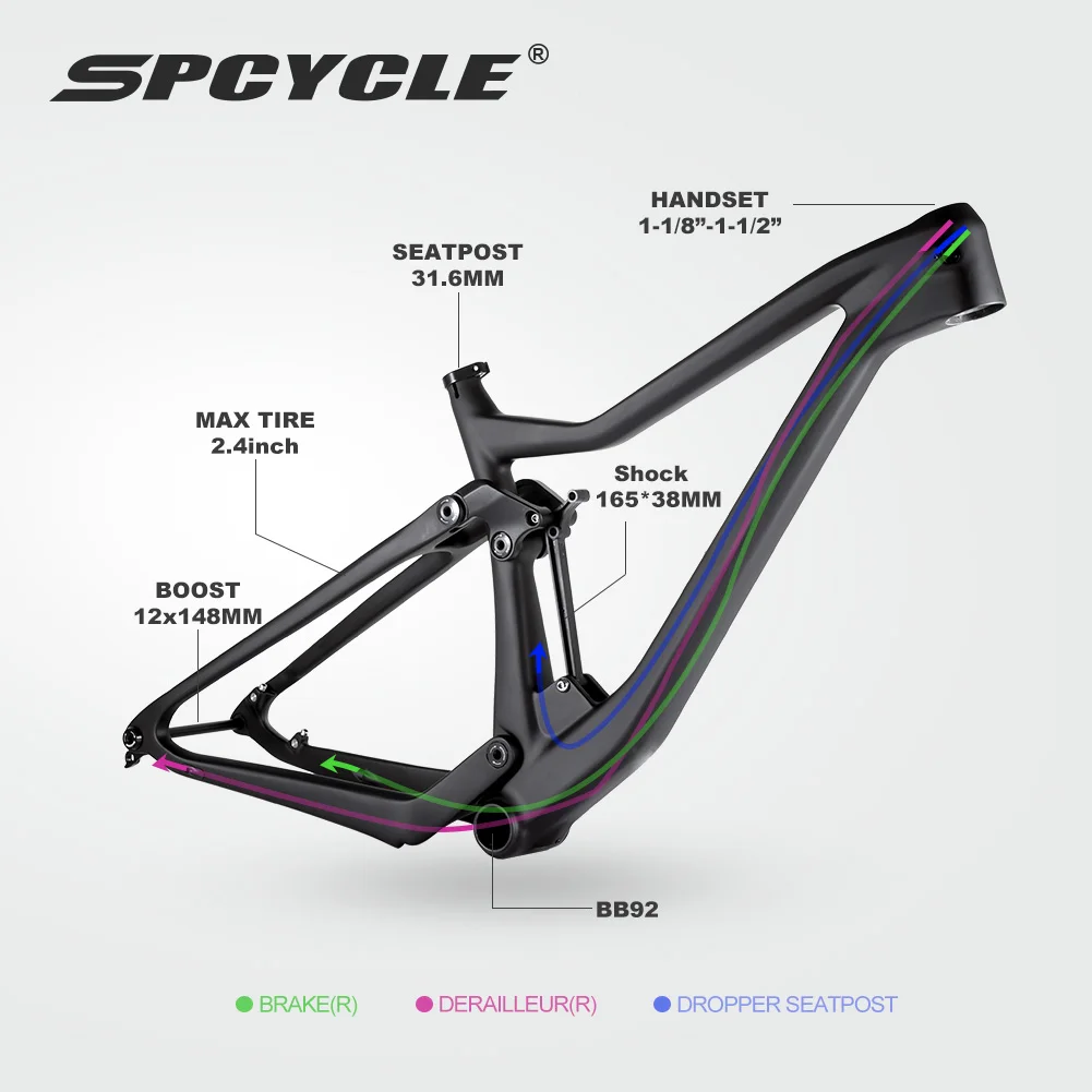 Spcycle 29er Carbon Full Suspension Frame 29 Boost Mountain Bike Frames Lightweight XC Cross Country MTB Frame