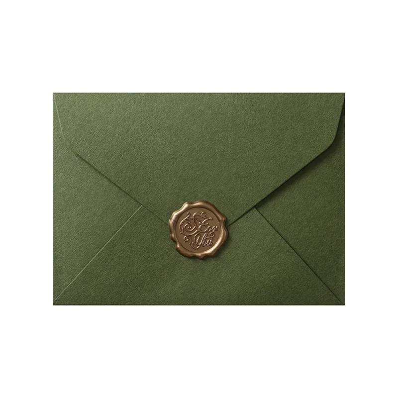 5pcs/set Retro Simplicity Green Color Envelopes Wax Stamp Seal Set Blessing Thanksgiving Invitation Envelope Printing Product