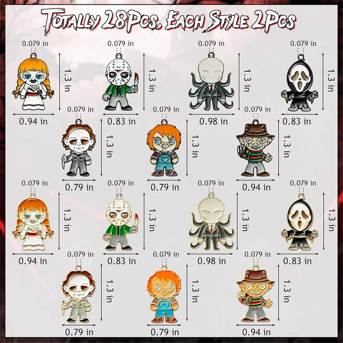 28Pcs Horror Classic Movie Character Charms Halloween Enamel Pendants, Horror Alloy Charm Pendant for Jewelry Making