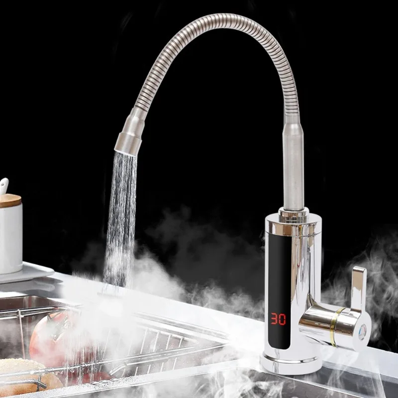 Kitchen Faucets Electric Tap Kitchen Tap Instantaneous Water Heater Heatable 3KW Bathroom Kitchen Rotated 360° LCD