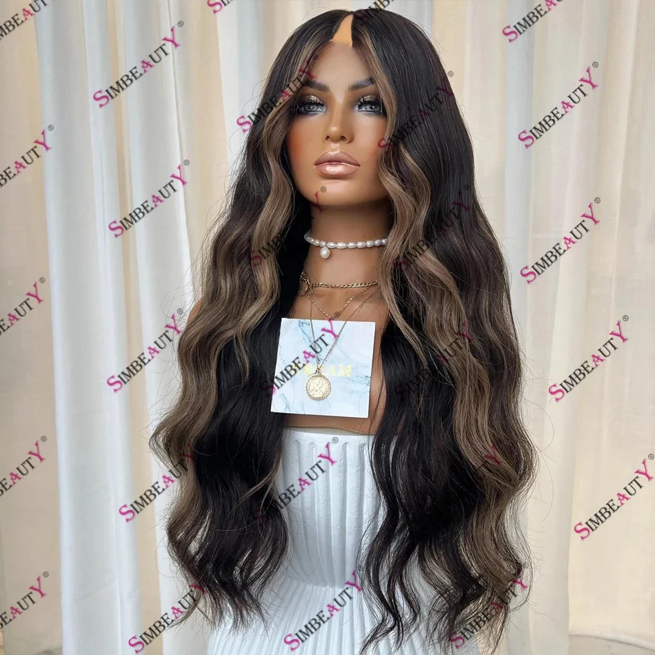 Body Wave V Part Human Hair Lowlight Dark Blonde Balayage Wig for Black Women 250Density Glueless Malaysia Remy Hair U Part Wig