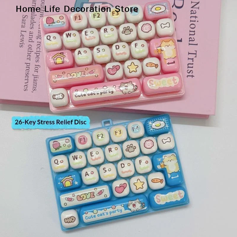 Cute 26-Keycap Keyboard Keychain Keyboard Clicker Fidget Toy Key Caps Anti Stress Button Clicker Keychain Bag Charms Kid Gift