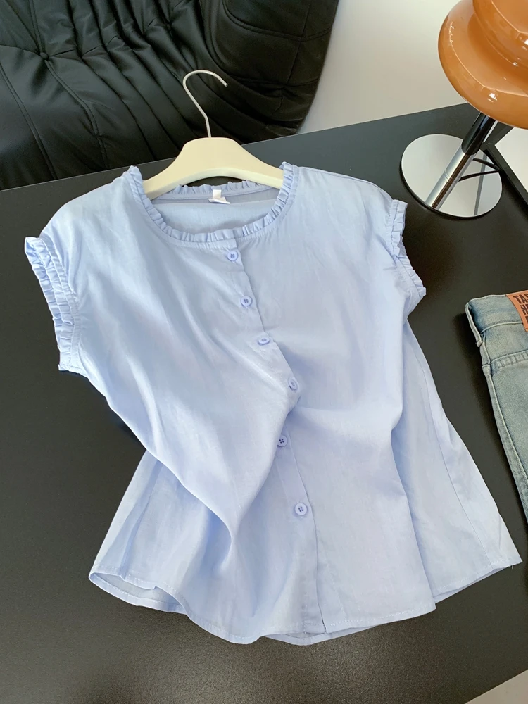 

Летняя женская футболка свободного кроя с круглым вырезом, тонкая, в корейском стиле, однотонная, для повседневной носки