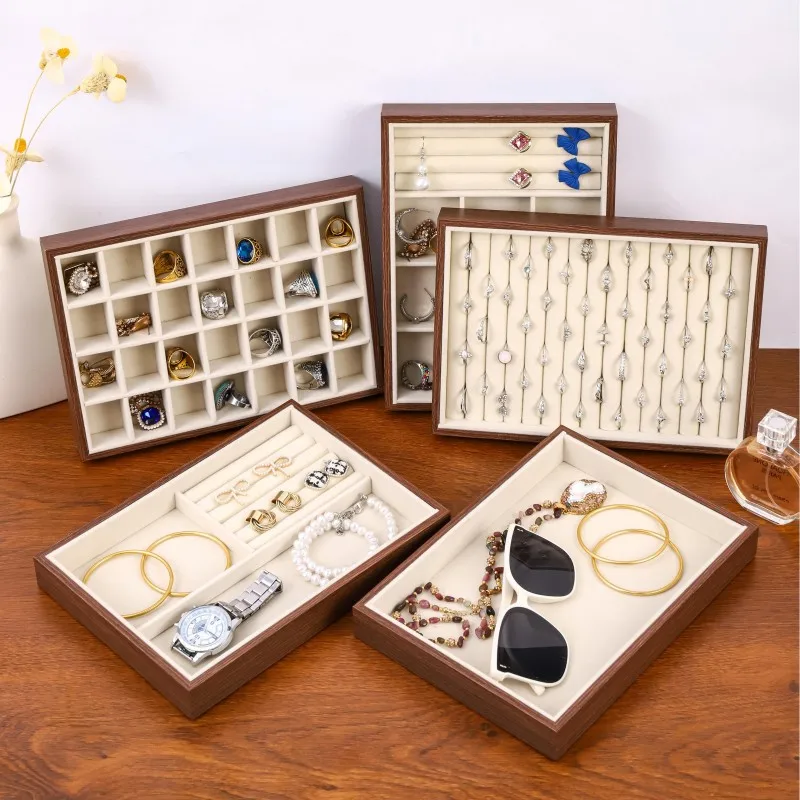 Wood Grain Jewelry Tray Storage Drawer Small Stackable Jewelry Boxes and Packaging Suitable for Ring Earrings Simple Practical