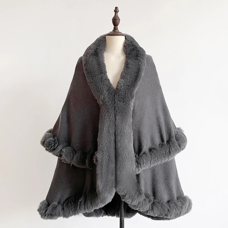 Neuer Winter-Umhang aus verdickter Nerzwolle mit vollen Borten, Kunstpelz-Umhang – Damen-Umhang mit Kapuze, lockerer Fleece-Umhang, Mantel, Partykleid, warm – Detail 6