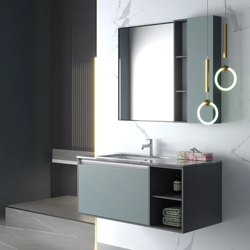 *Custom Morden Wooden Bathroom Vanity Combo Floor Mounted Washbasin Storage Cabinet with Smart Light Mirror