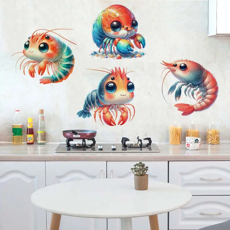 

Cute Shrimp Sticker Kitchen Refrigerator Home Decoration Kids Stickers Funny Home Children Toy Colorful Living Decals M865