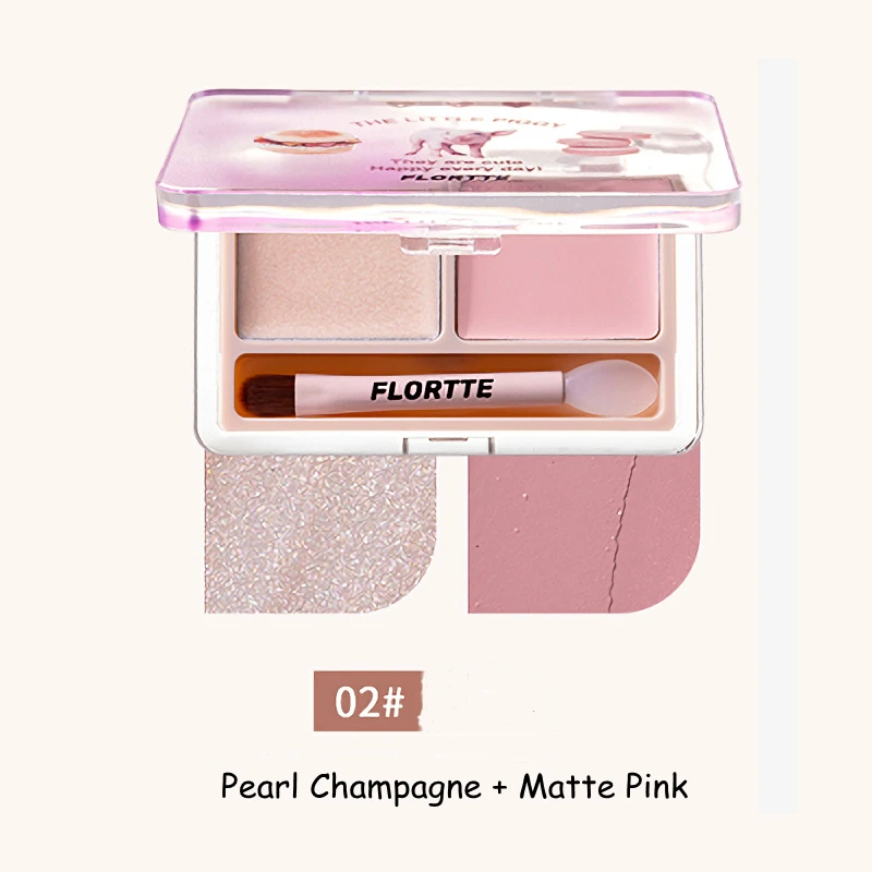 Flortte 2-Kleur Dubbele Textuur Cream Highlighter Poeder Matte Glossy Diamond Glitter Contour Fleuren Palet Gezicht Make-Up Schoonheid