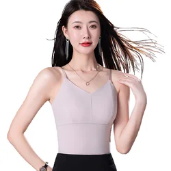 Women Sexy Backless Camisole Spaghetti Strap Tank Top Summer Sling Tube Top With Built-In Bra Seamless Crop Top Streetwear Camis