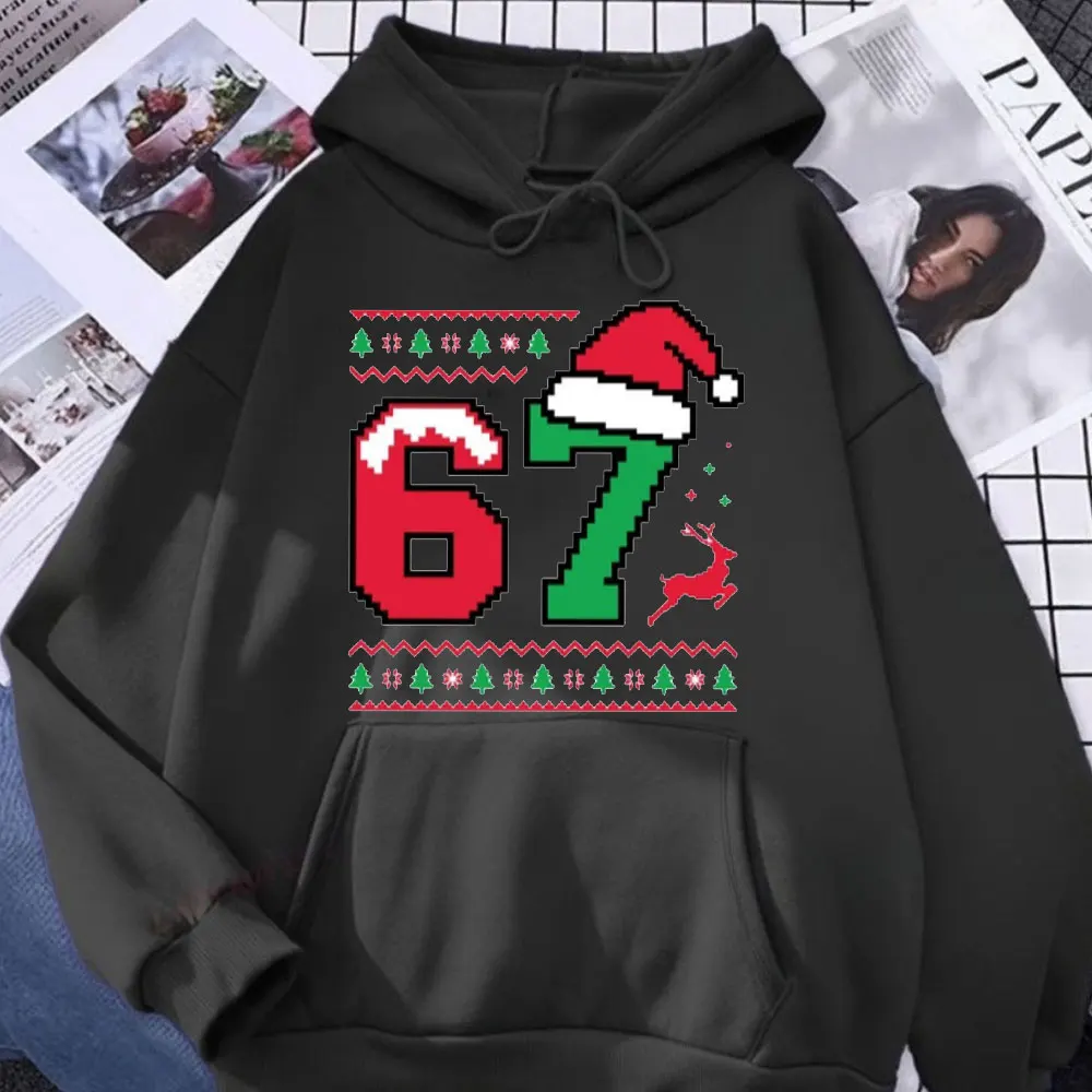 

Christmas 67 Hoodie Cute Sweater Number 67 Design Women Hoodie Retro Pixel Xmas Hoodie Funny Santa Hat Six Seven Pullover