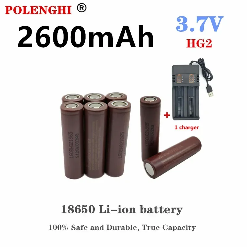 

100% safe and durable NCR 18650 HG2 3.7V 2600mAh flat top rechargeable lithium-ion multifunctional battery