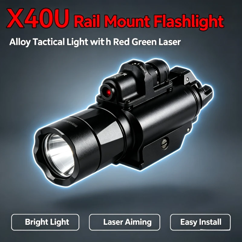 Tactical Accessory X400U Alloy Rail Mount Flashlight Red Green Laser Zero Adjustment Compatible G17