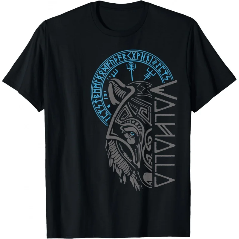 Valhalla Wolf Mask Odin Runes Norse Compass Viking Gift T-Shirt  Norse Myths Valhalla Graphic clothes All size tops