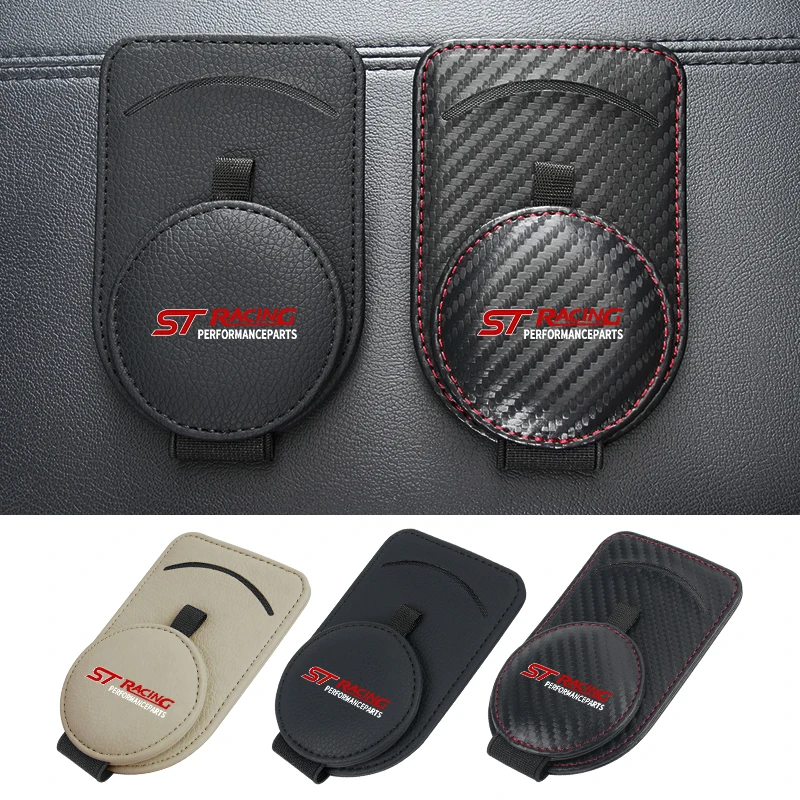 Universal Car Sunglasses Clip Leather Ticket Card Holder Auto Accessories For Ford ST Line Racing RS S Kuga Fiesta Fusion