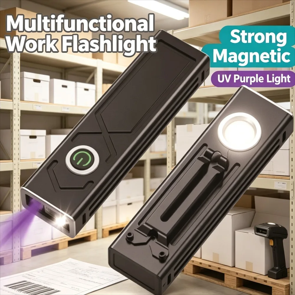Rechargeable Square Multifunctional Flashlight Magnetic UV Purple Light COB All‑in‑One Button Torch for Inspection Outdoor Work