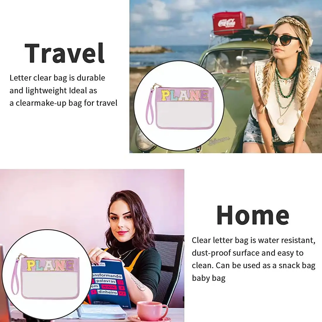 PVC Cosmetic Bag Letter Patches Transparent Clutch Women Clear Travel Make up Cosmetic Bag Pouches Stuff Makeup Toiletry handbag