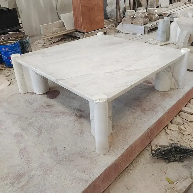 Table basse en marbre blanc Jazz naturel, Design minimaliste crème nordique, Table de salon de Villa carrée, haute dureté et facile à nettoyer
