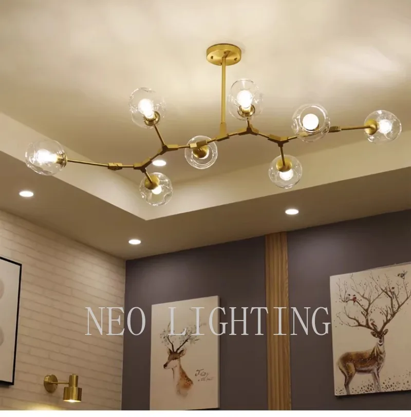 

Modern Creative Gold/Black Glass Molecular Chandeliers Nordic Luxury Living Room Restaurant Iron Pendant Light Home Lighting