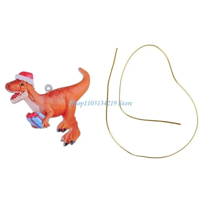 N5KC Hanging Dinosaur in Christmas Hat Christmas Tree Ornaments Holiday Décor