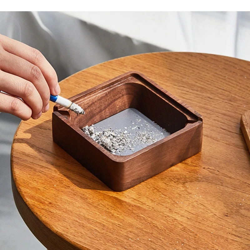

Walnut Wood Ashtray Square Cigar Ash Tray Smoking Accessories Simple Home Desktop Storage Container