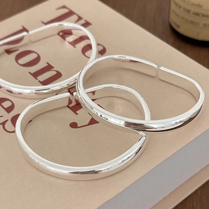 Foxanry Minimalist Silver Color Bracelets for Women Couples Korean Fashion Creative Irregular Smooth Geometric Party Jewelry