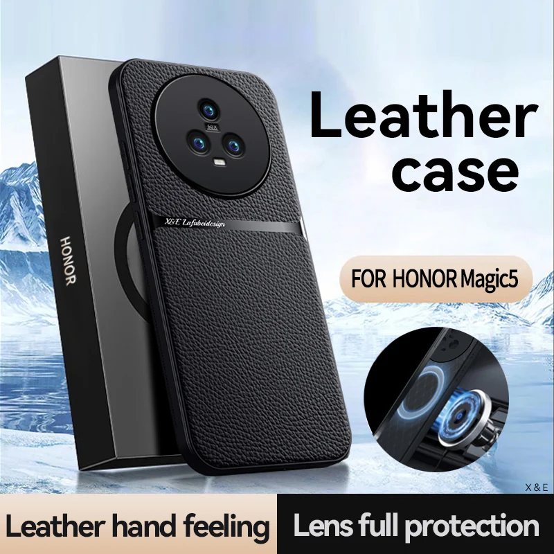 

For Honor Magic 5 Pro Case Magnetic PU Leather +TPU Edge Ultra-thin Drop-proof Camera Protection Cover For Honor Magic 5