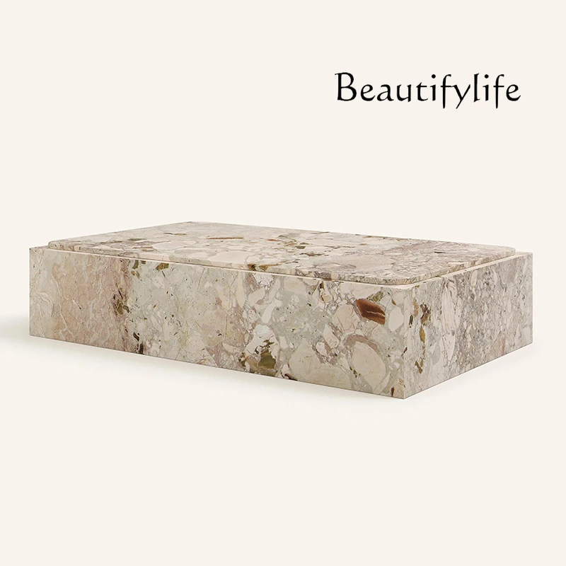 Natural travertine rectangular coffee table living room sofa Nordic light luxury designer small apartment coffee table