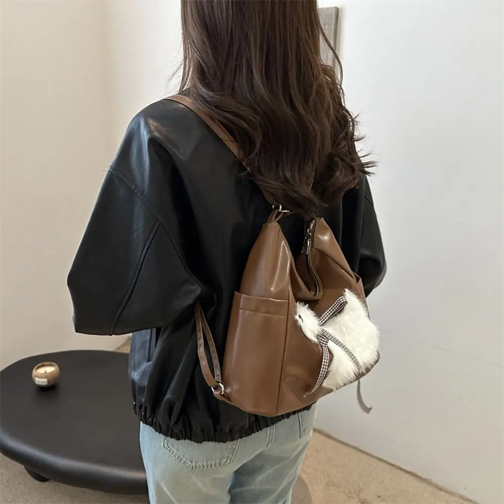 أزياء بو المرأة حمل حقيبة بلون لينة حقيبة كتف سعة كبيرة جرو حقيبة ظهر عادية السفر