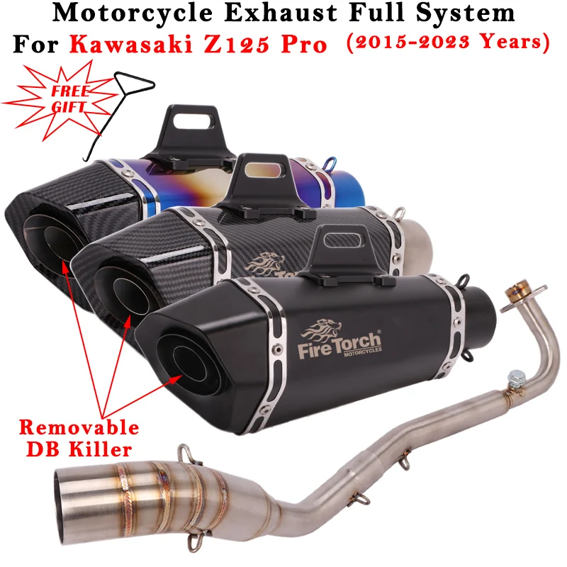 

Motorcycle Exhaust Moto Escape Full System Modified Muffler With Front Link Pipe DB Killer For KAWASAKI Z125 Pro 2015 - 2023