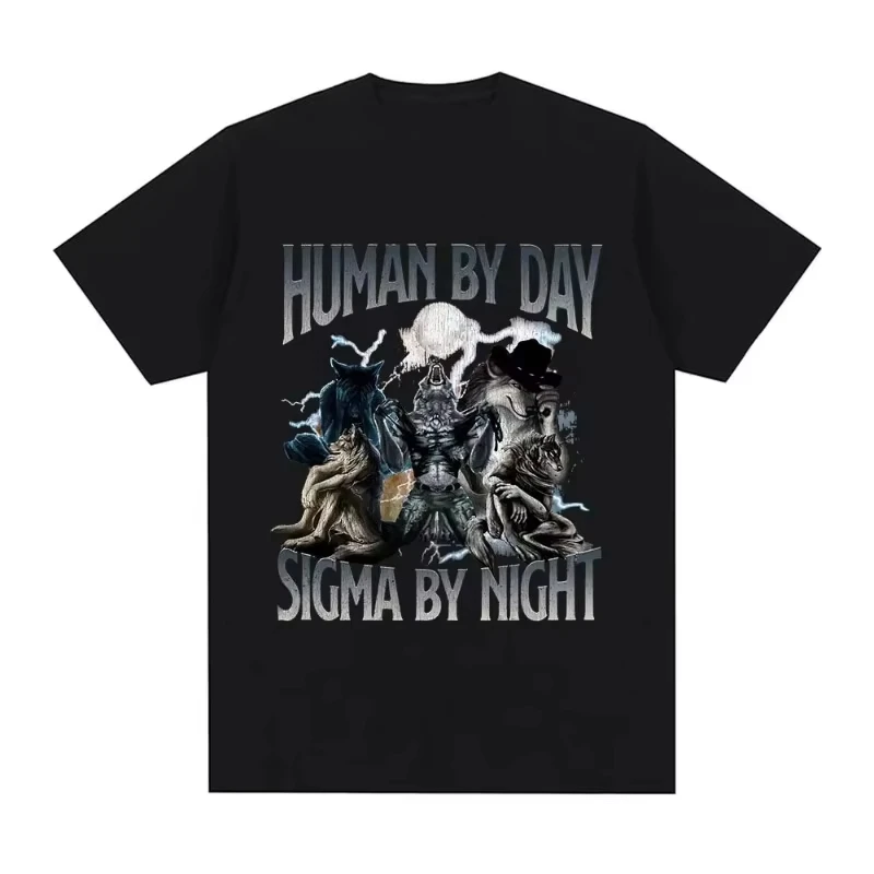 

man clothes Human By Day By Night Funny Wolf Graphic T Shirt Men Women Casual Streetwear Breathable harajuku COTTON vintage