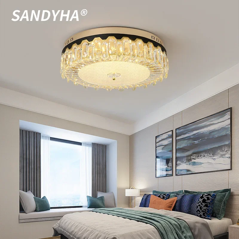 

SANDYHA Modern Crystal LED Ceiling Light Circular Fixture for Bedroom Living Room Restaurant Stylish Nordic Lighting Elegant