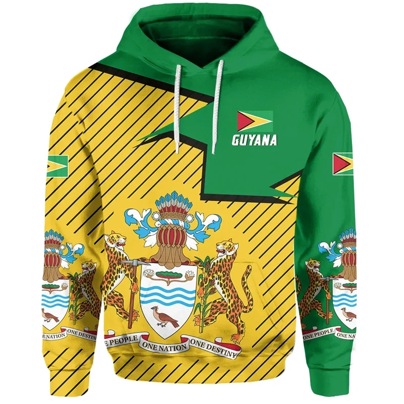 

Guyana Flag Map Graphic Hoodies Guyanese National Emblem 3D Print Sweatshirts For Men Clothing Casual Male Hoody Sport Pullovers