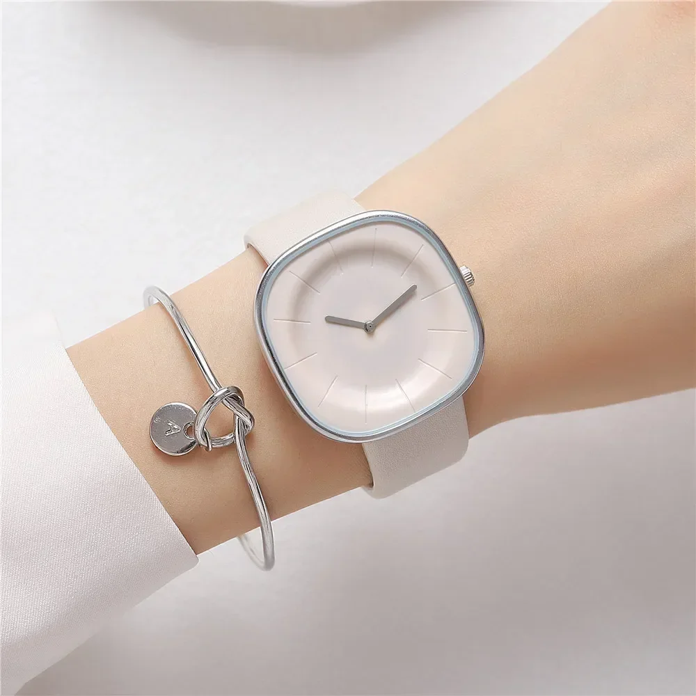 2024 Fashion Brand Women\'s Watch Simple Casual Simple Square 2 Needle Watch for Women Quartz Beige Leather Strap Girls Gift