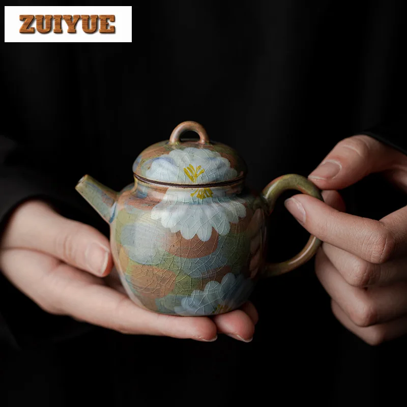 Cracked Glaze Hand-painted Persimmon Tea Pot Japanese Style Handmade Teapot Handmade Pot Tea Soaking Kettle Cafes Gifts 110ml