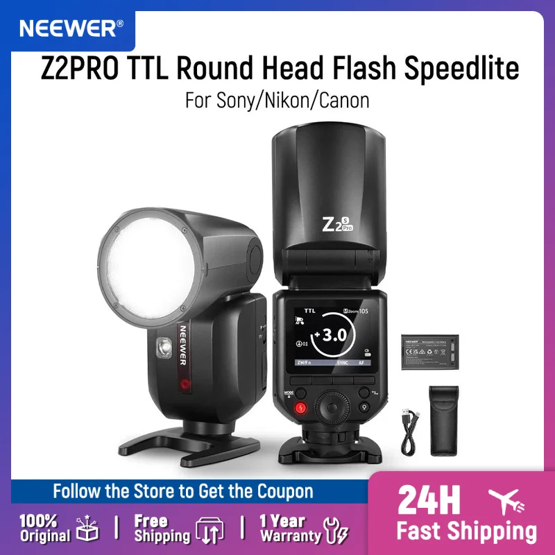 

NEEWER Z2 PRO 2.4G TTL Round Head Flash Speedlite with 600 Full Power Flash For Nikon/Sony/Canon Wireless Compatible with Godox