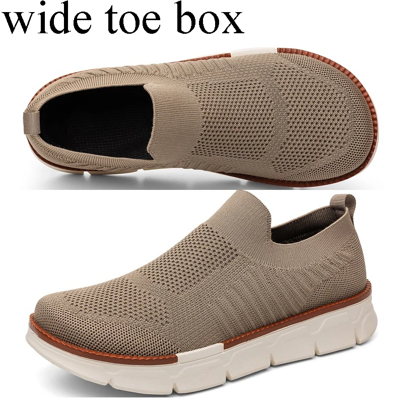 Extra Wide Toe Men Casual Shoes Knit Slip on Walking Sneakers Suitable for Wide Fat Feet Roomy Toe Box Comfort Walking Shoes