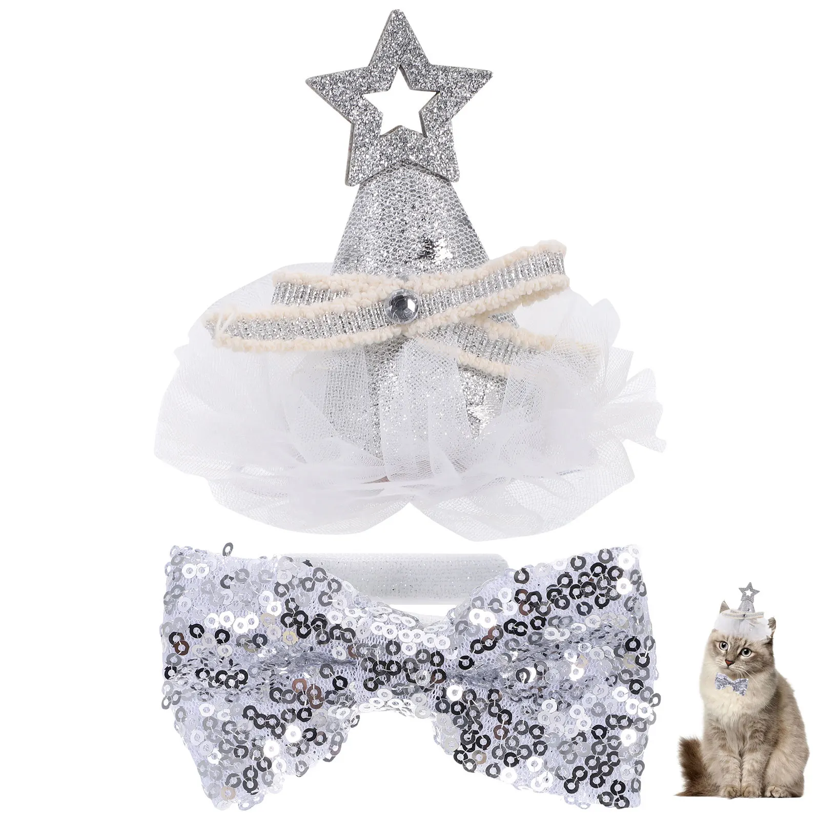 

1 set Birthday Hat Bow Tie Dogs Ties Hair Bows Pet Grooming Bowtie Party Decorations Dog Hats Puppy Accessories