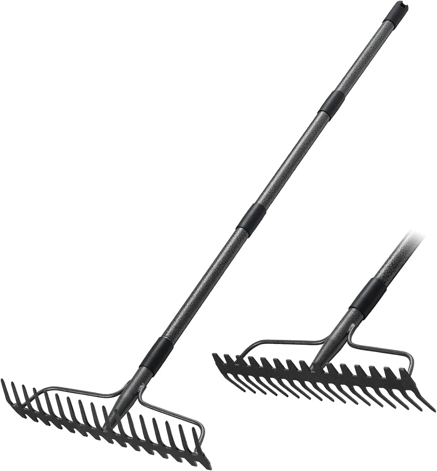 

Garden Rake with 63 Inch Long Handle and 17 Tines for Loosening Leveling Soil and Raking Leaves