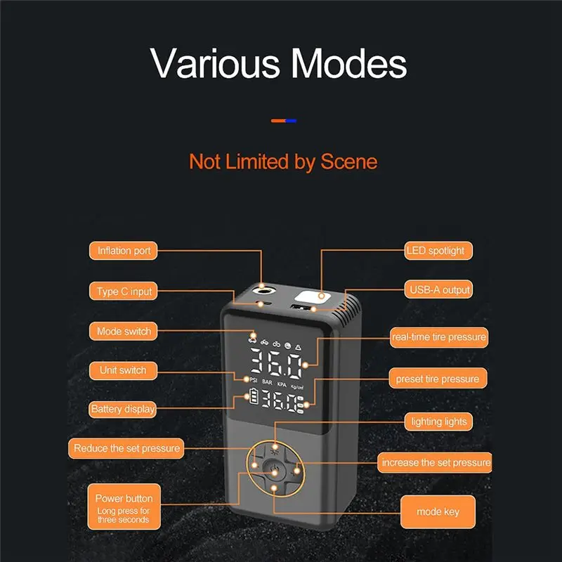 A79E-100W Car Air Compressor 150PSI Portable Electric Air Pump Car Tire Inflator For Motorcycle Bicycle Tire Air Filling Pump
