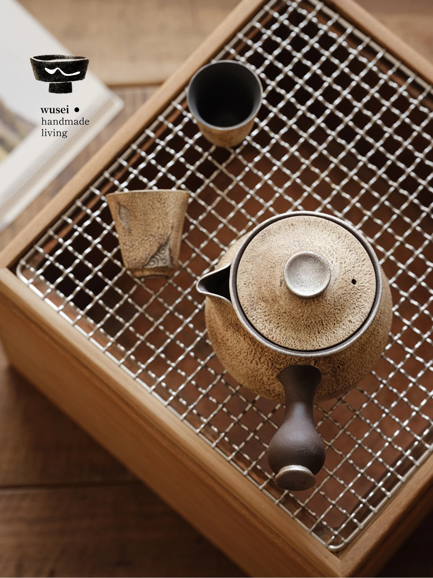 Wusei Vintage Silver Plated Rock Clay Tea Pot with Lid Side Handle Milk Tea Brewing Pot Milk Heating Canister Ceramic Handmade