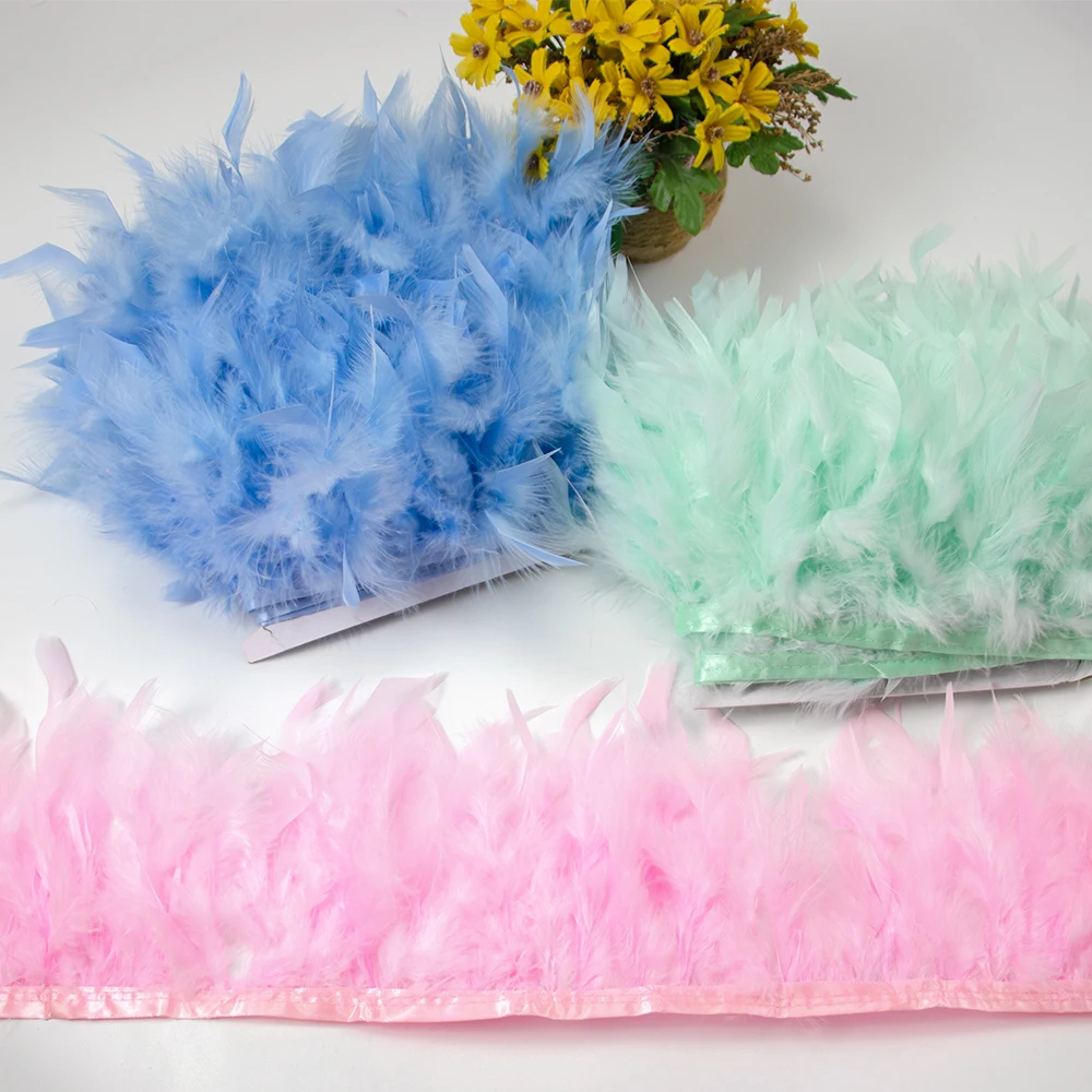 Adornos de Plumas de pavo esponjosas, 1 metro, 4-6 pulgadas, Plumas naturales, ropa de boda, decoración de vestido, cinta DIY, manualidades de costura