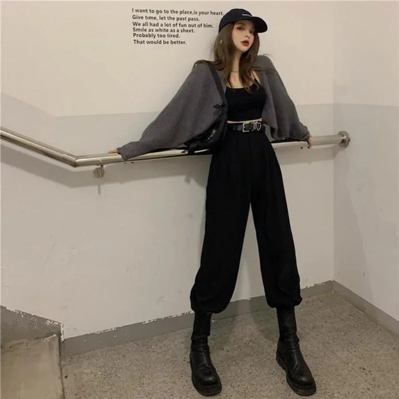 

Женские корейские базовые однотонные элегантные свитера, уютные осенние универсальные уличные брюки с высокой талией, женские наряды, студенческие ретро