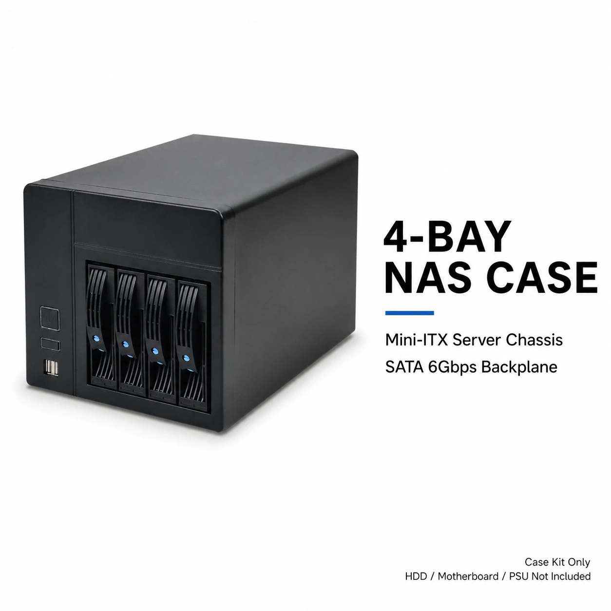 NAS-4 4 Bay NAS Case Mini ITX Server Chassis SATA 6Gbps Backplane Removable 3.5 Inch HDD Trays Flex 1U PSU Support