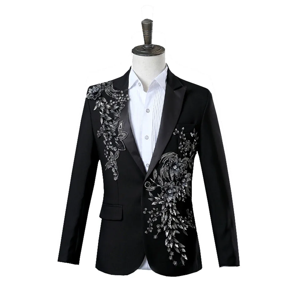 Elegant Appliqued Two-piece Men\'s Suit for Wedding Banquet Host Dance Prom Christmas Costume Men Blazer Chinese Style