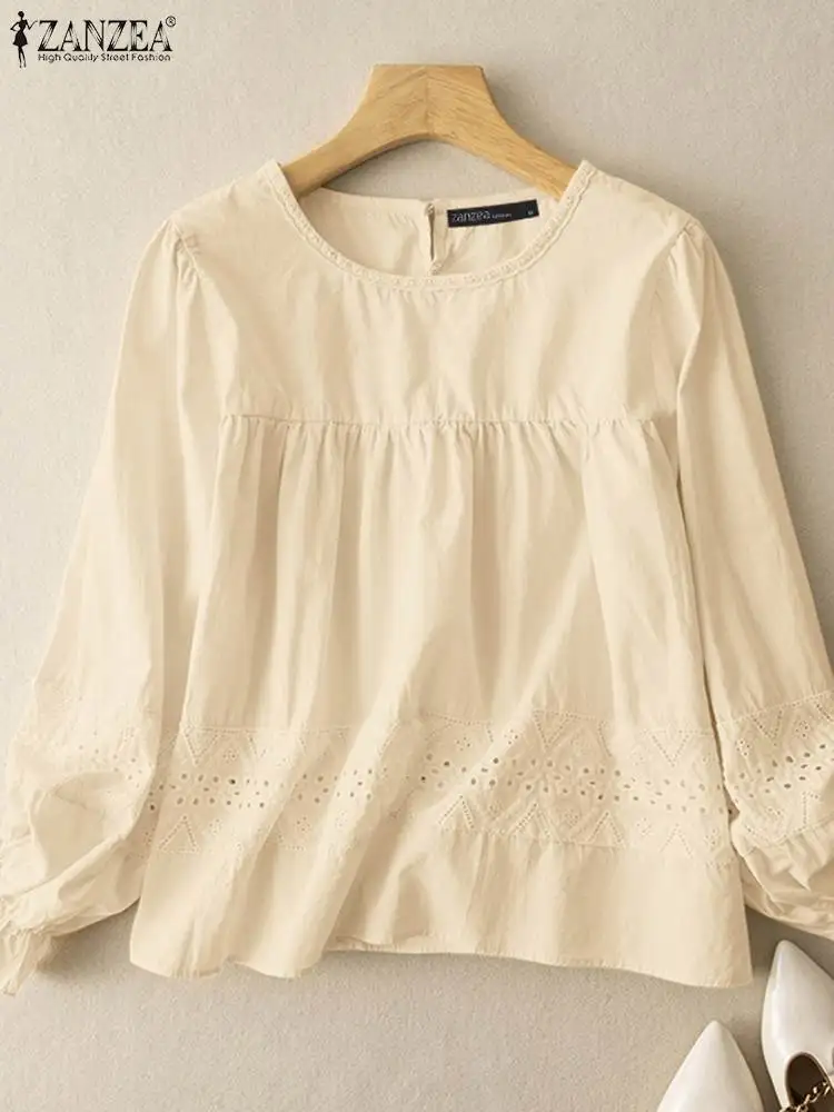 

ZANZEA Fashion Long Sleeve Solid Ruffles Shirt Elegant Tops Spring Lace Crochet Blouse Stylish Holiday Party Blusas Casual Tunic